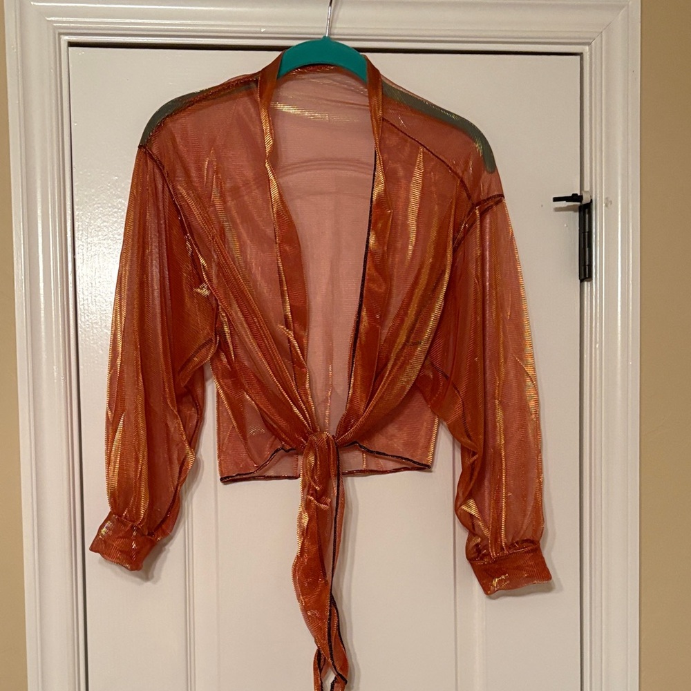 Sheer Orange Tie-Front Top
